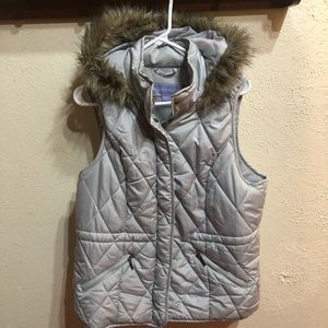 Laura Scott fur trim hooded quilted vest size 1X